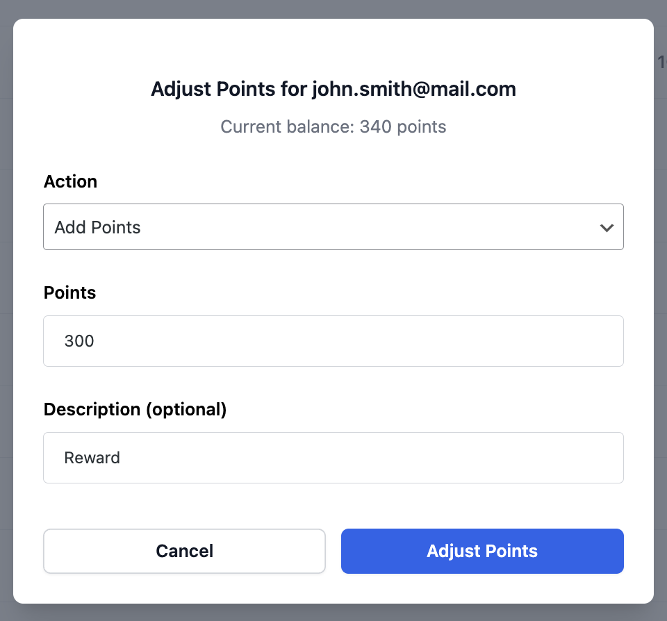 WPGens Points and Rewards - Members - Adjust Points