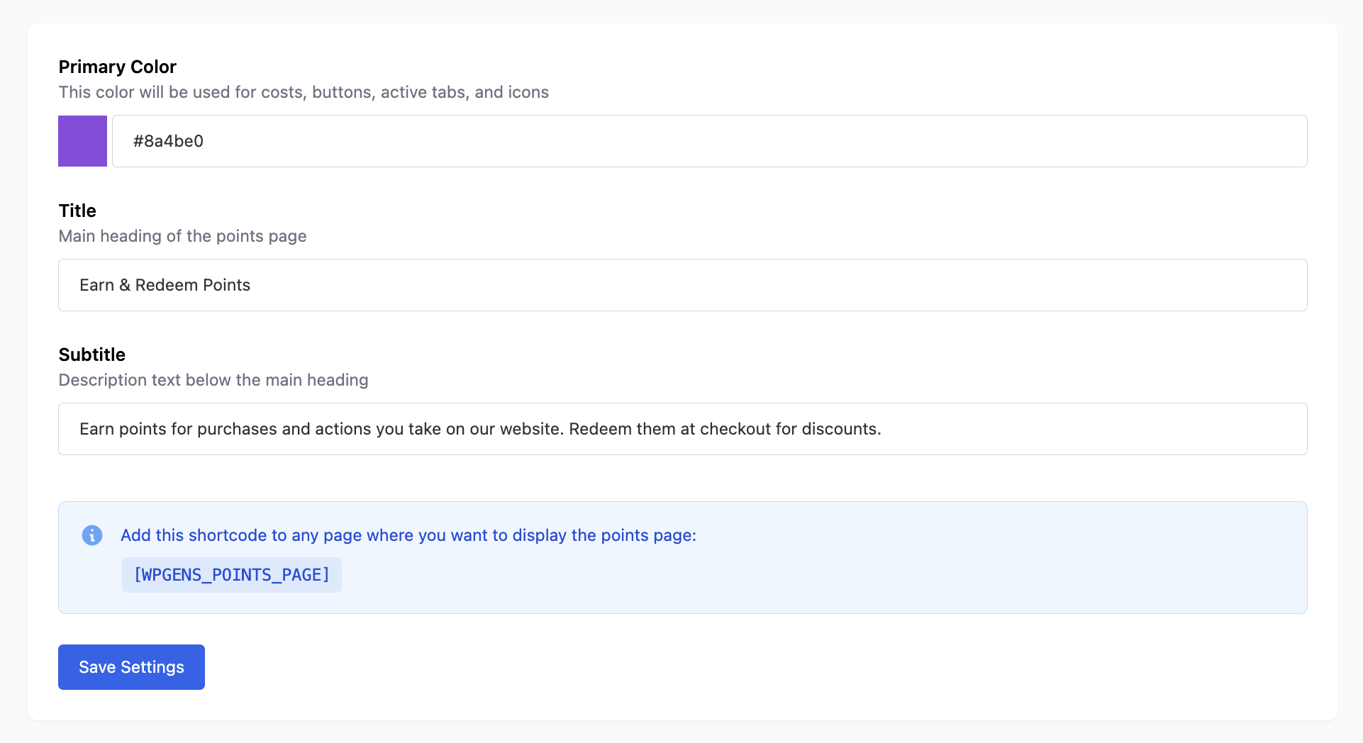 WPGens Points and Rewards for WooCommerce - Points page customization