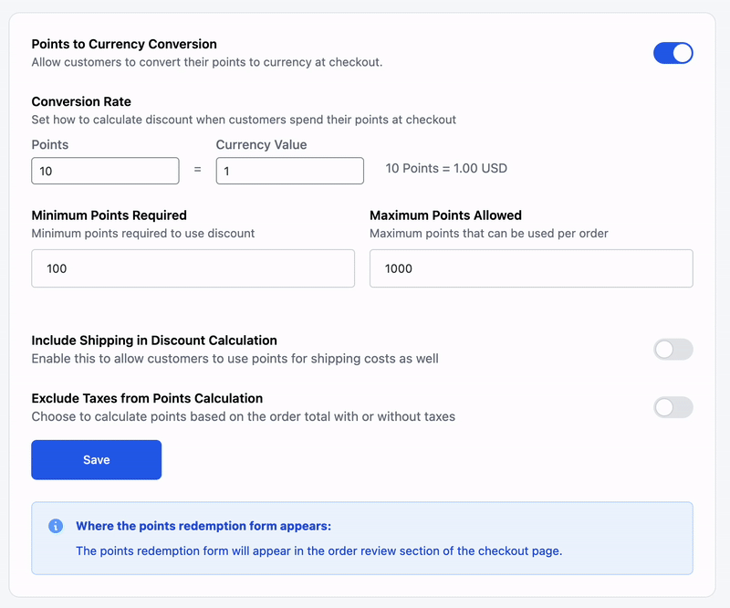 WPGens Points and Rewards for WooCommerce - Setup - Points to currency conversion