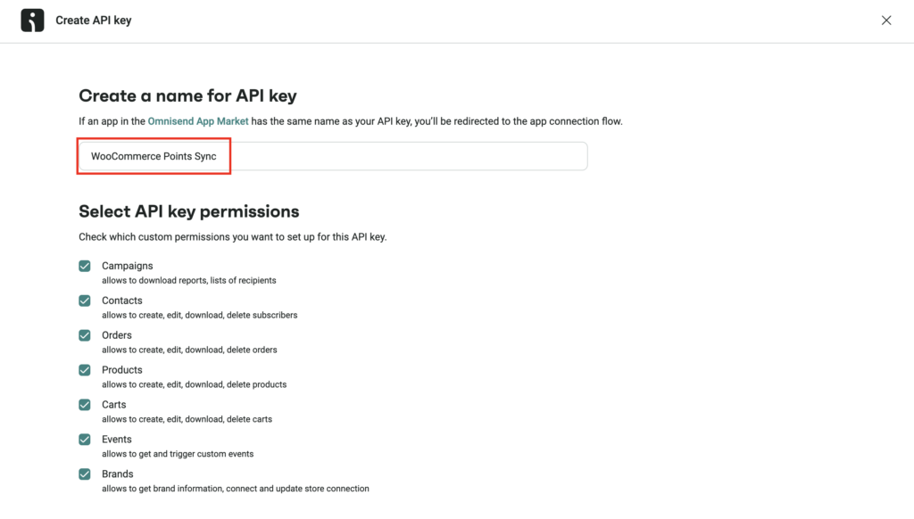 Points & Rewards for WooCommerce - Omnisend API Key Permissions