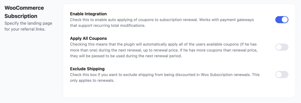 WooCommerce Refer a Friend WooCommerce Subscription settings