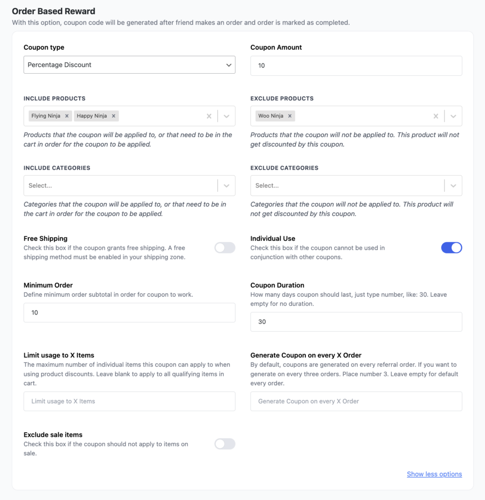 WooCommerce Refer a Friend advocate reward order based reward