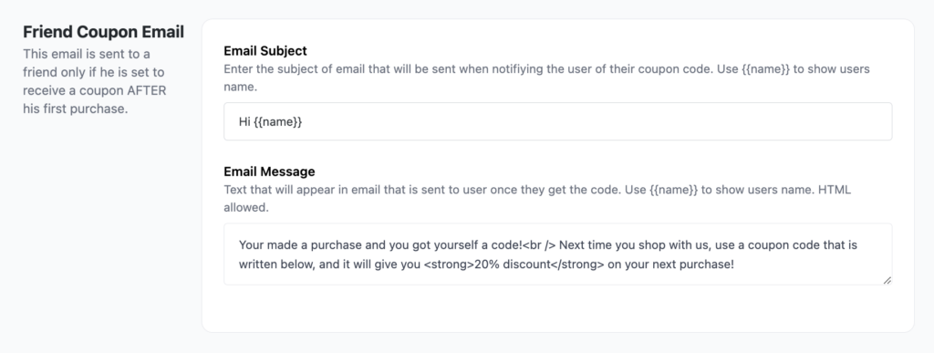 WooCommerce Refer a friend friend coupon email