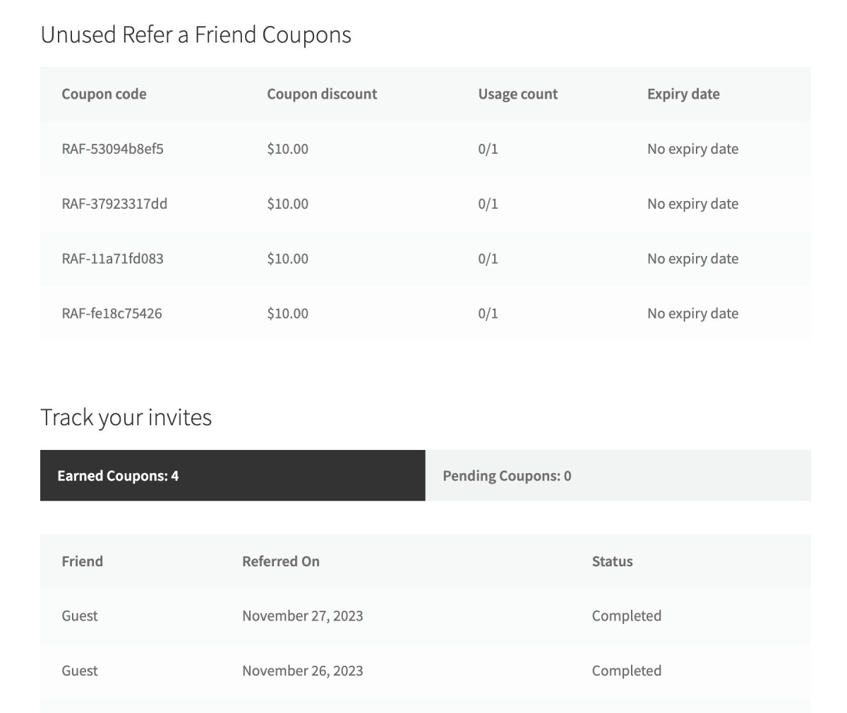 Users can track referral coupons